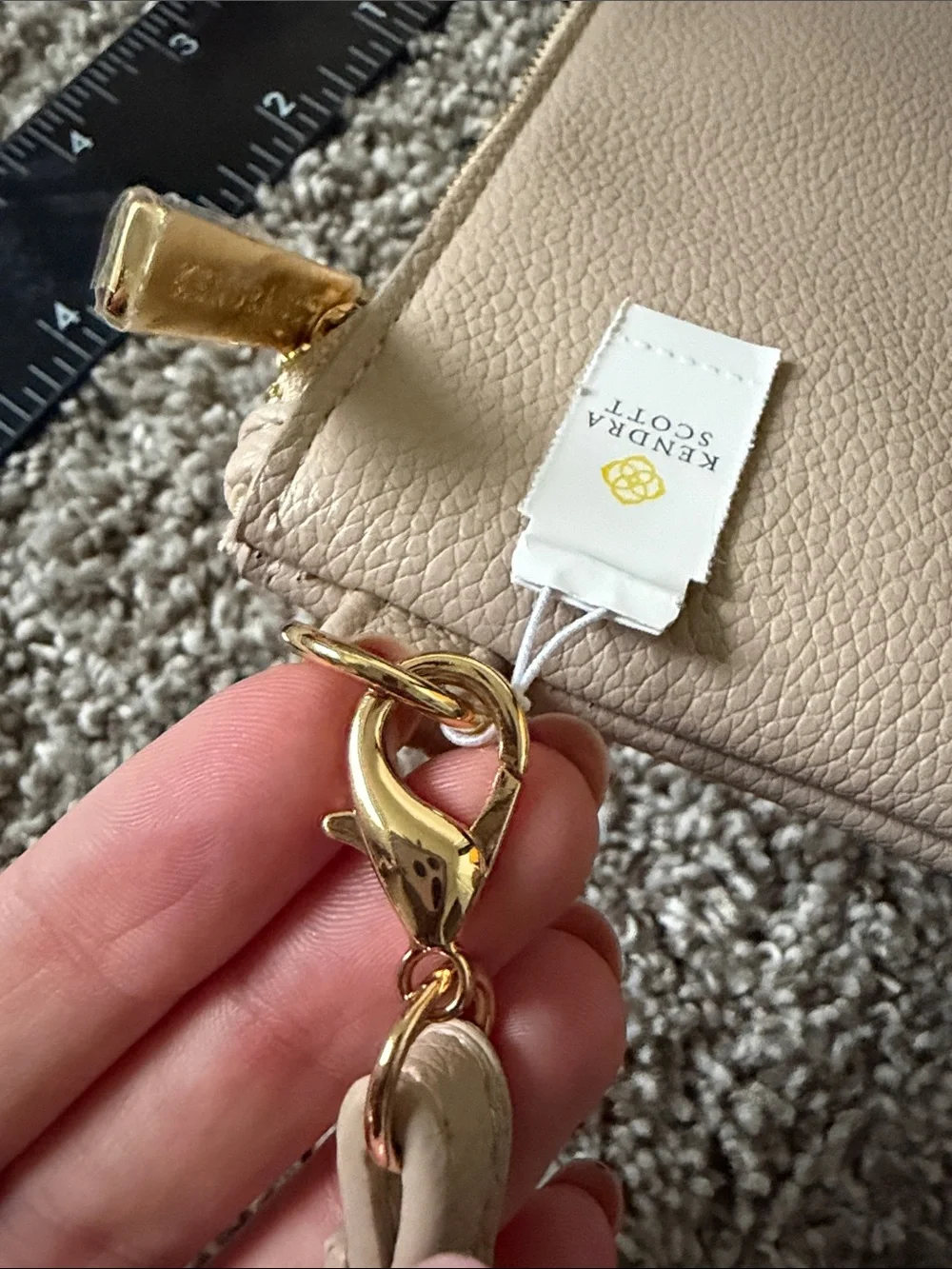 Kendra Scott Pebbled Leather Wristlet in Light Beige with Gold Hardware